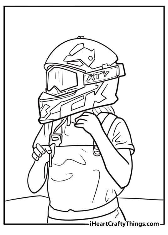 ATV rider wearing helmet and goggles coloring page
