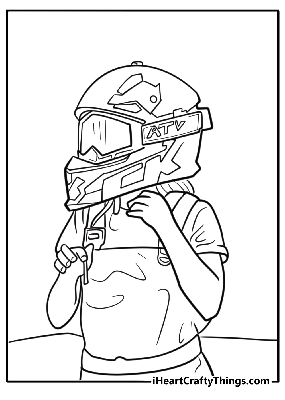 ATV rider wearing helmet and goggles coloring page