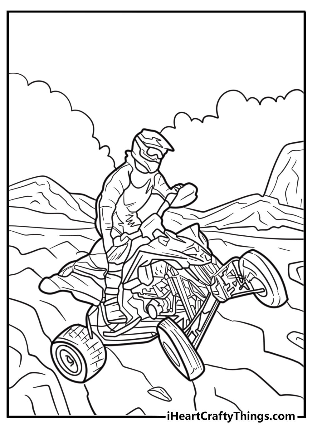 ATV with headlights on night ride coloring page