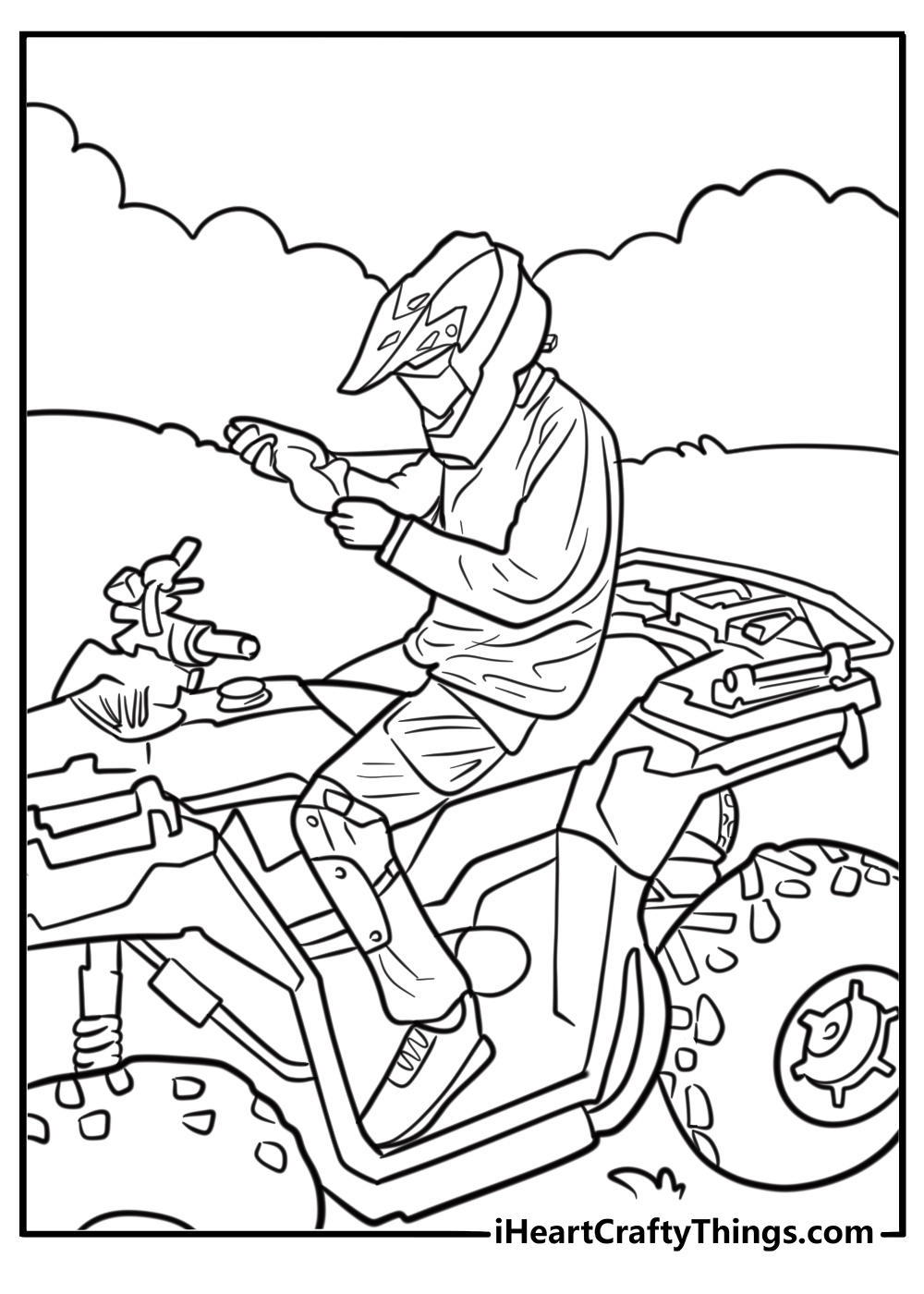 ATV with safety gear and pads coloring sheet