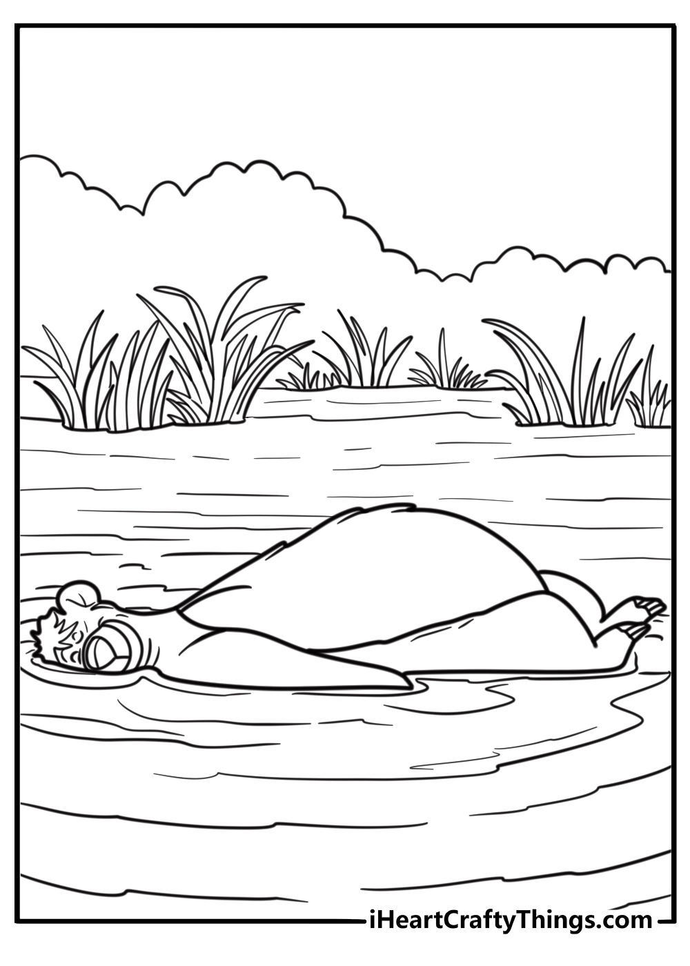 Baloo floating on the river coloring page