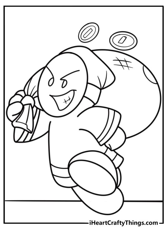 Bandit Shy Guy stealing coins printable coloring page