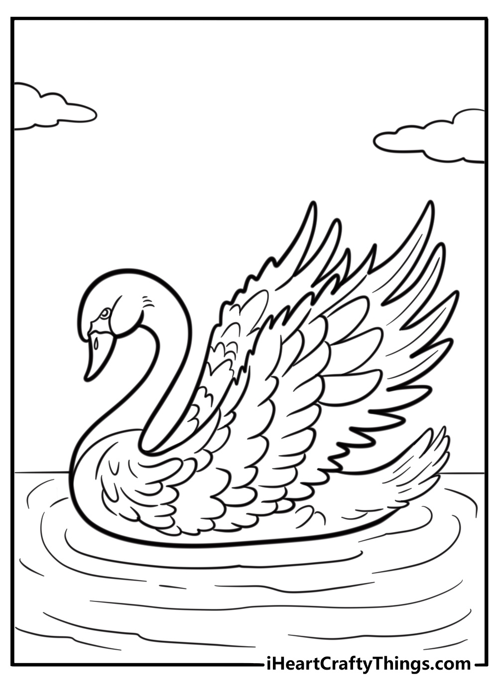 Beautiful swan spreading its wings detailed coloring sheet