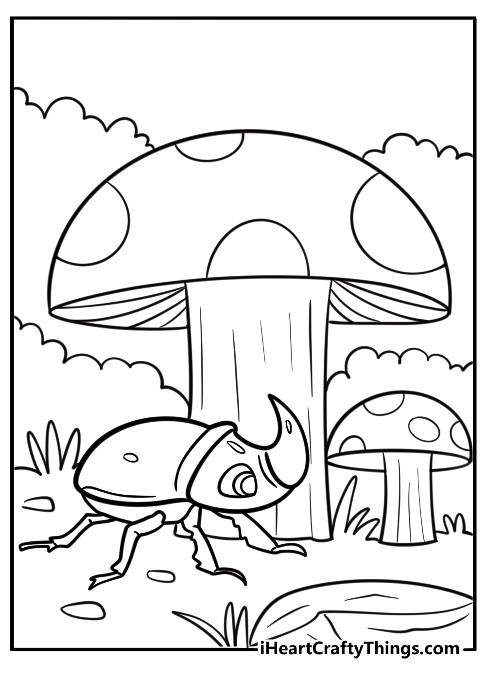 Beetle next to a mushroom coloring page