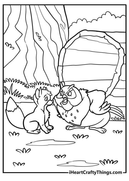 Big Mama the owl talking to young Tod coloring page