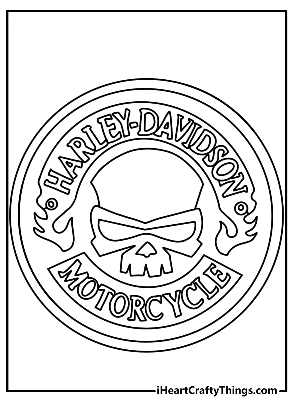 Biker club patch with Harley Davidson design printable coloring page
