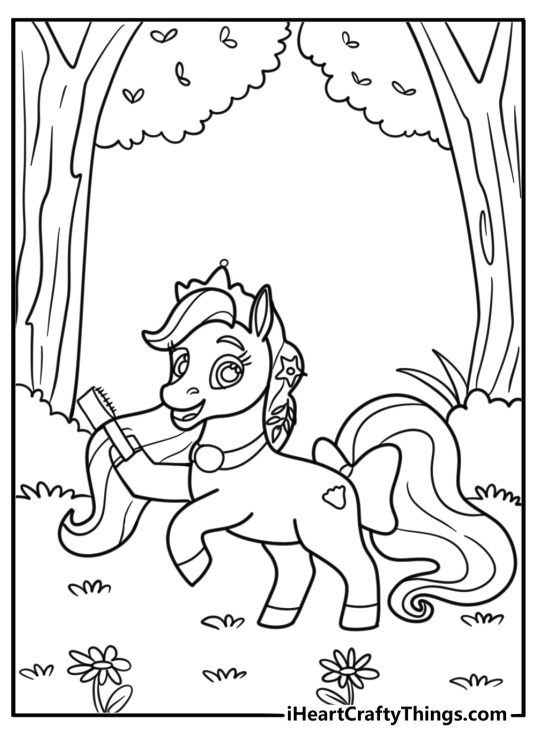 Blondie the pony brushing her mane printable coloring sheet