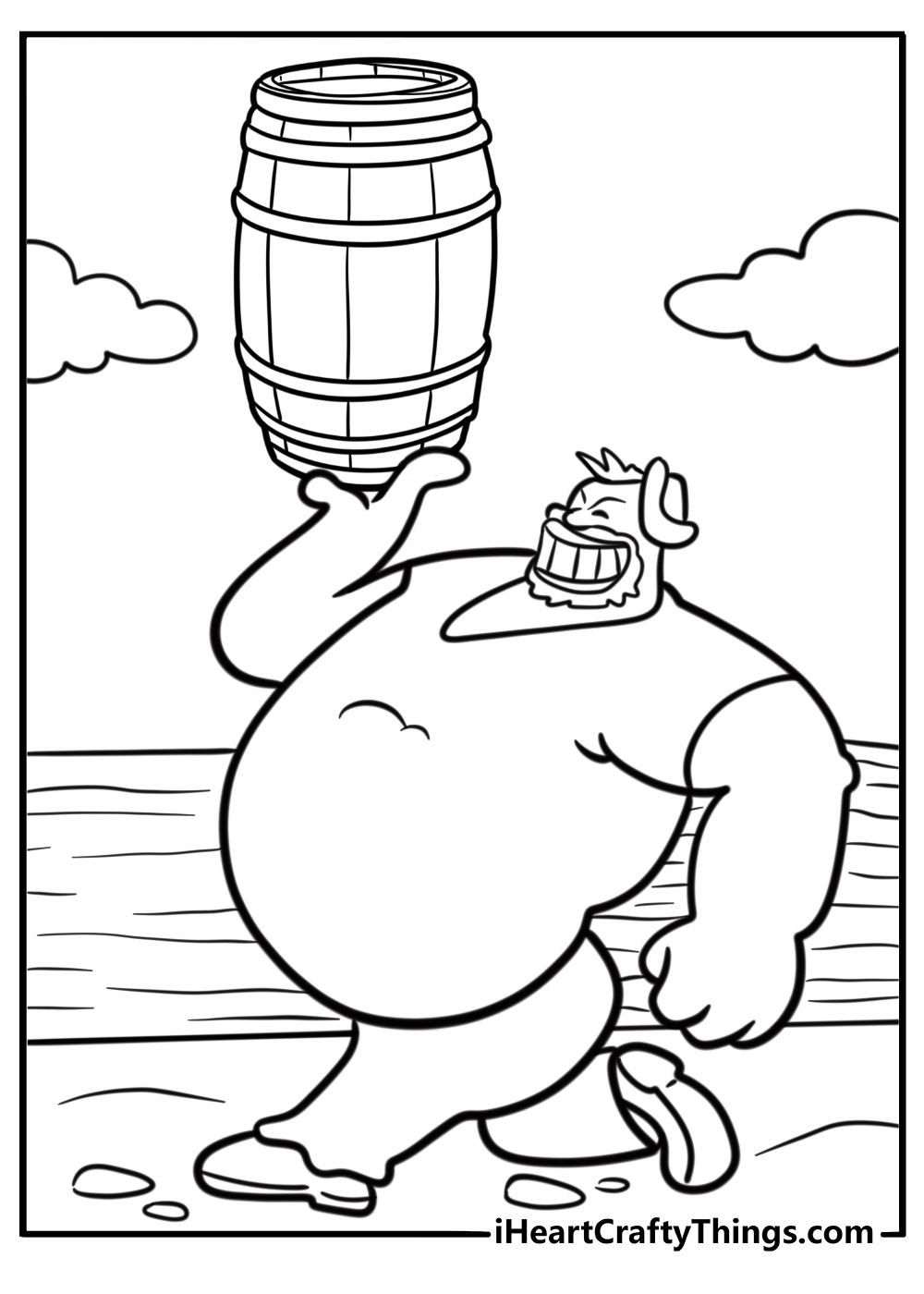 Bluto lifting a barrel looking determined coloring page