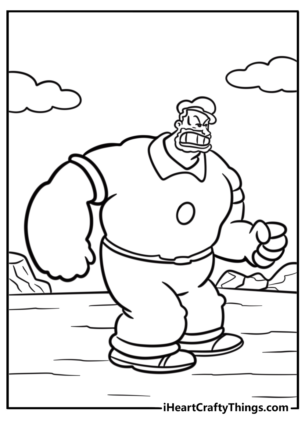 Bluto looking angry and strong free coloring page pdf