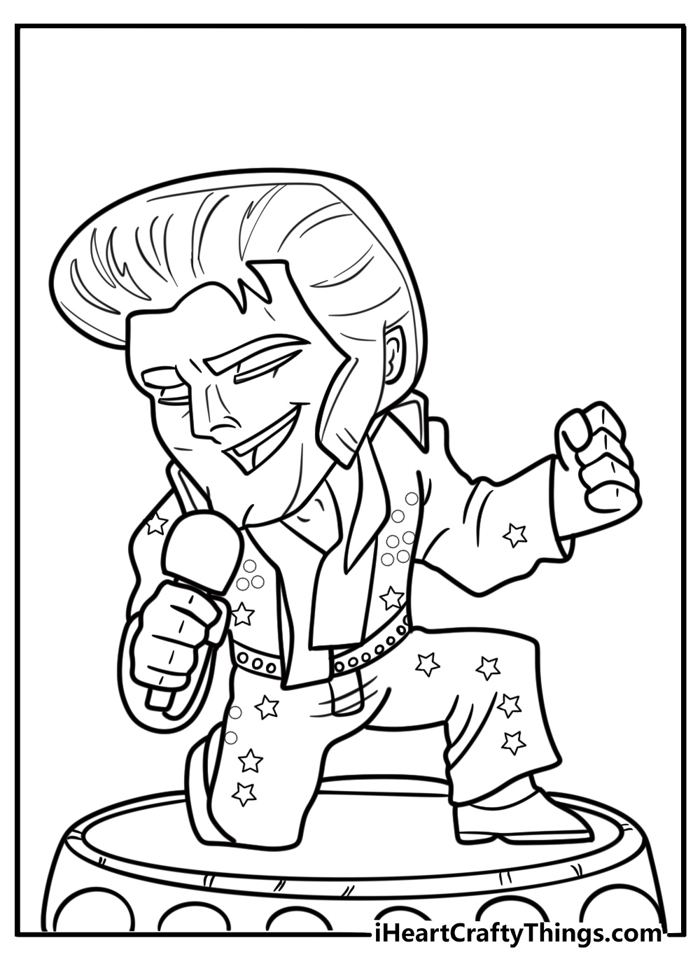 Cartoon Elvis Presley singing a song
