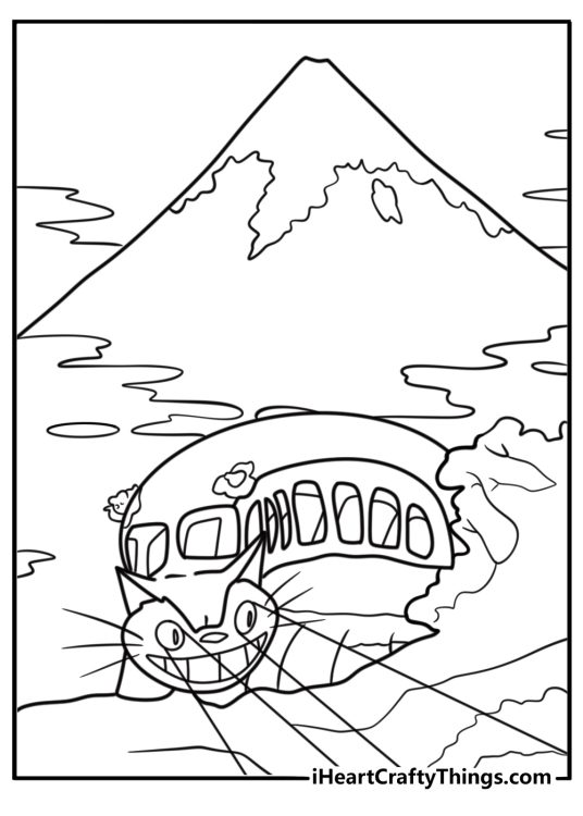 Catbus with glowing eyes coloring page