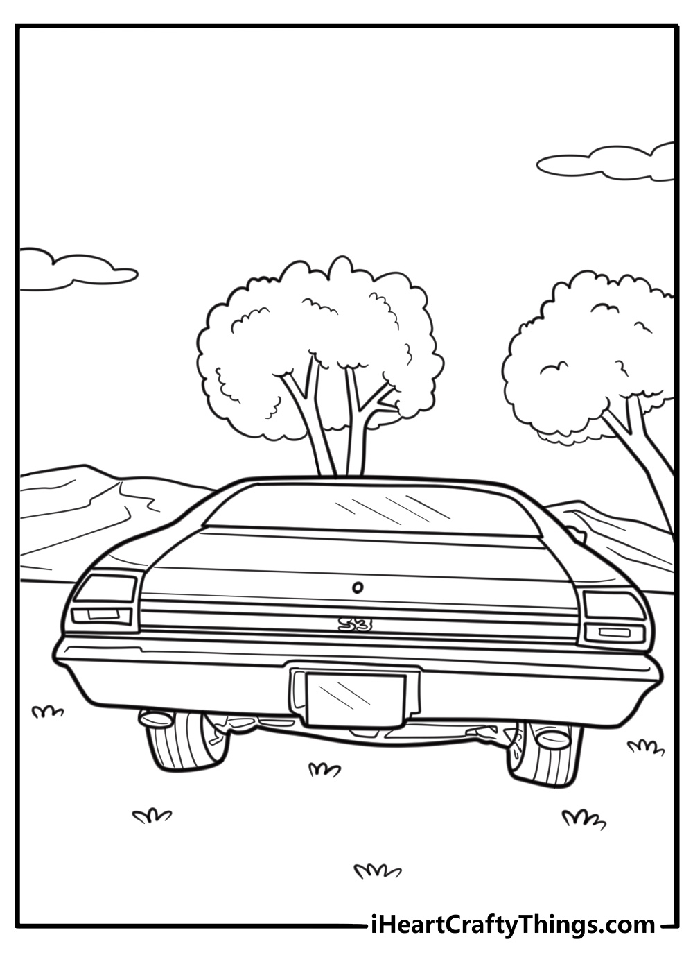 Chevrolet Chevelle muscle car rear view coloring sheet