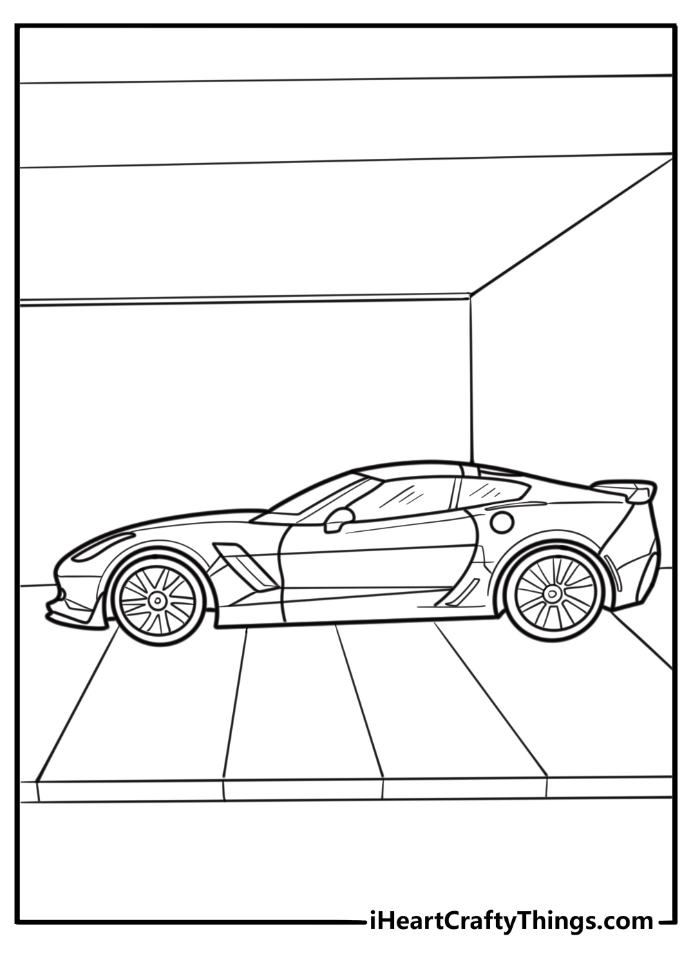 Chevrolet Corvette sports car side profile coloring sheet