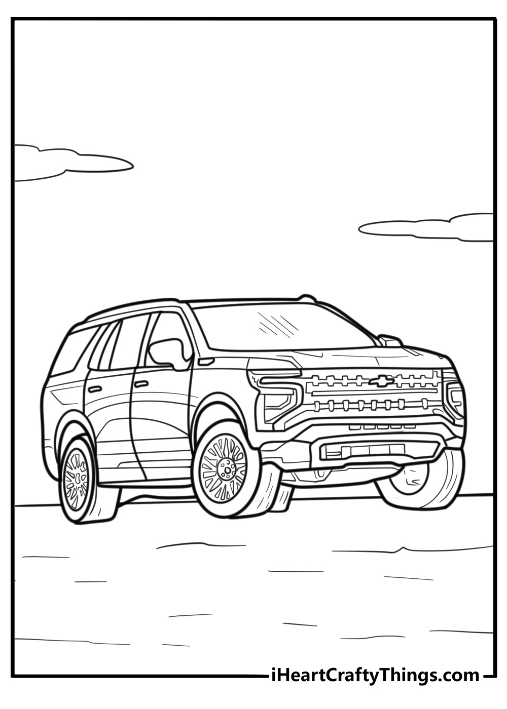 Chevrolet Tahoe SUV on the road coloring page
