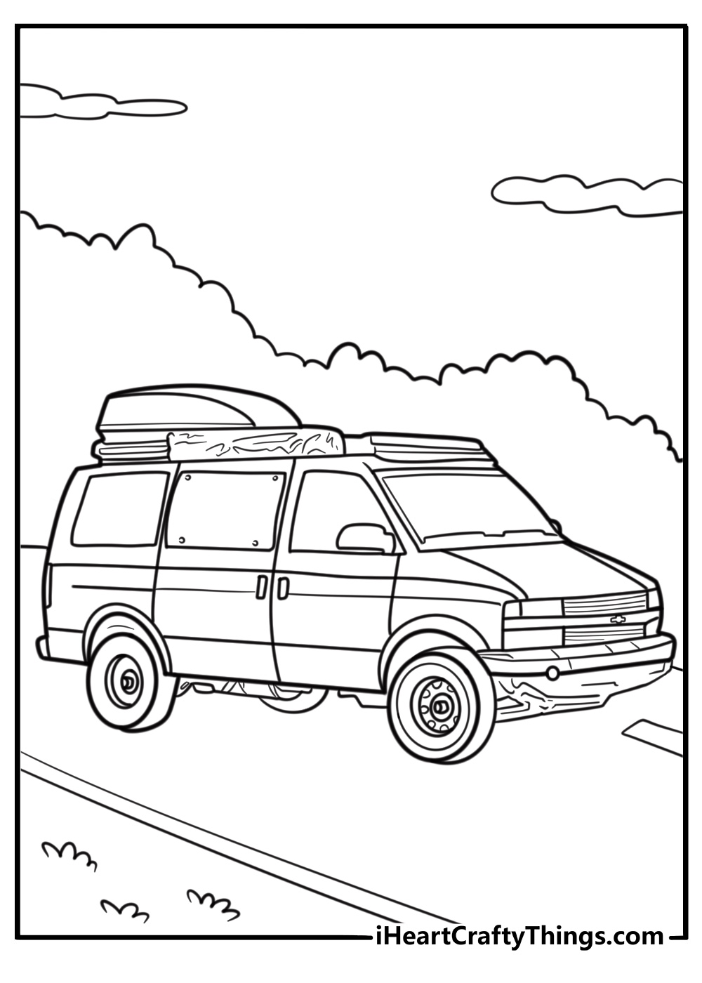 Chevy Astro van on the highway coloring sheet