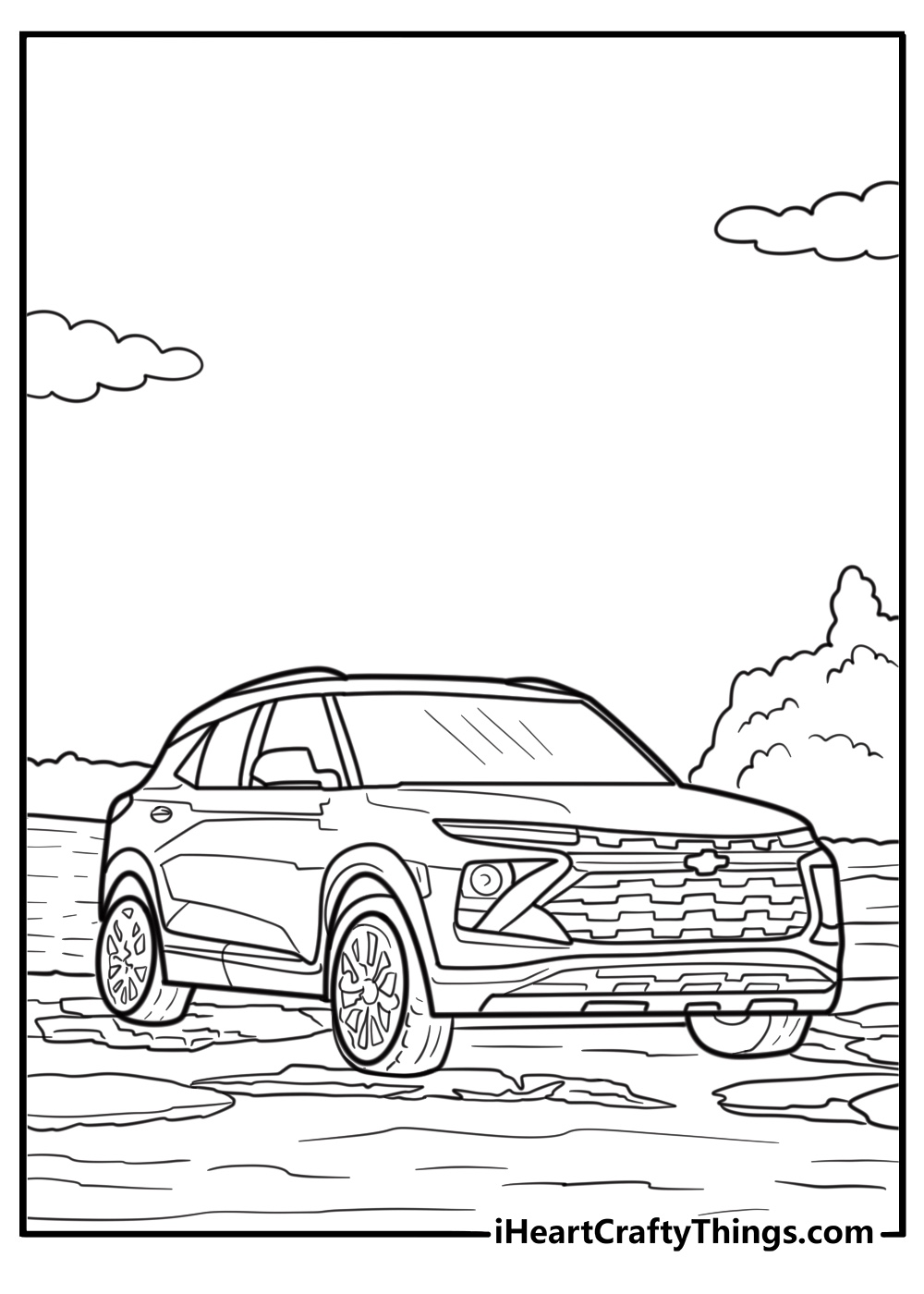 Chevy Trailblazer offroad scene coloring page