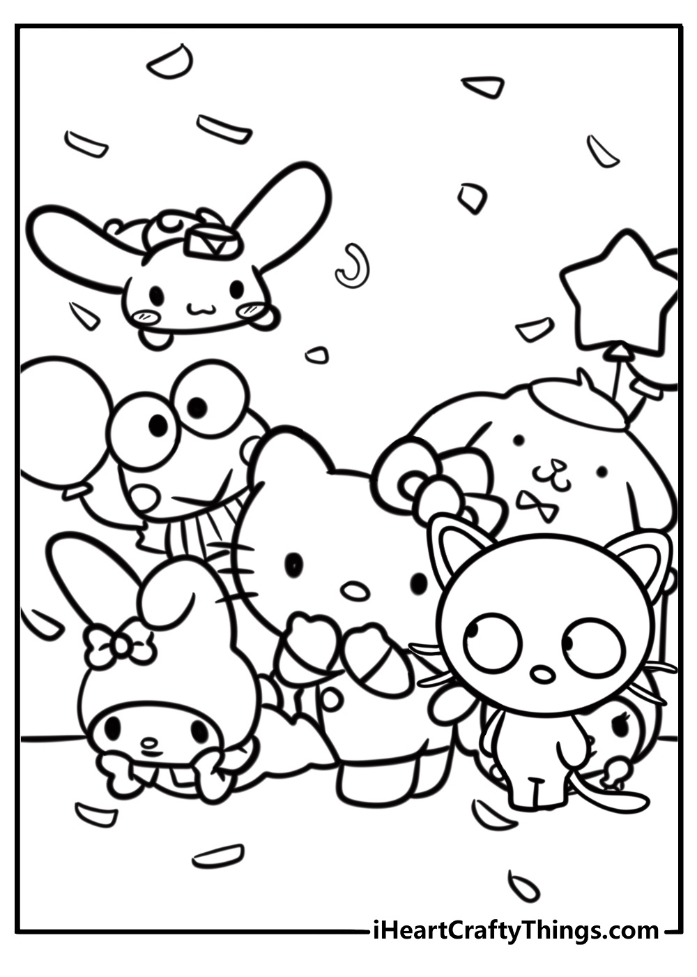 Chococat next to his friends in a group coloring page