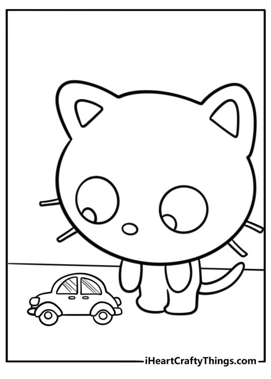 Chococat in a toy car driving coloring page