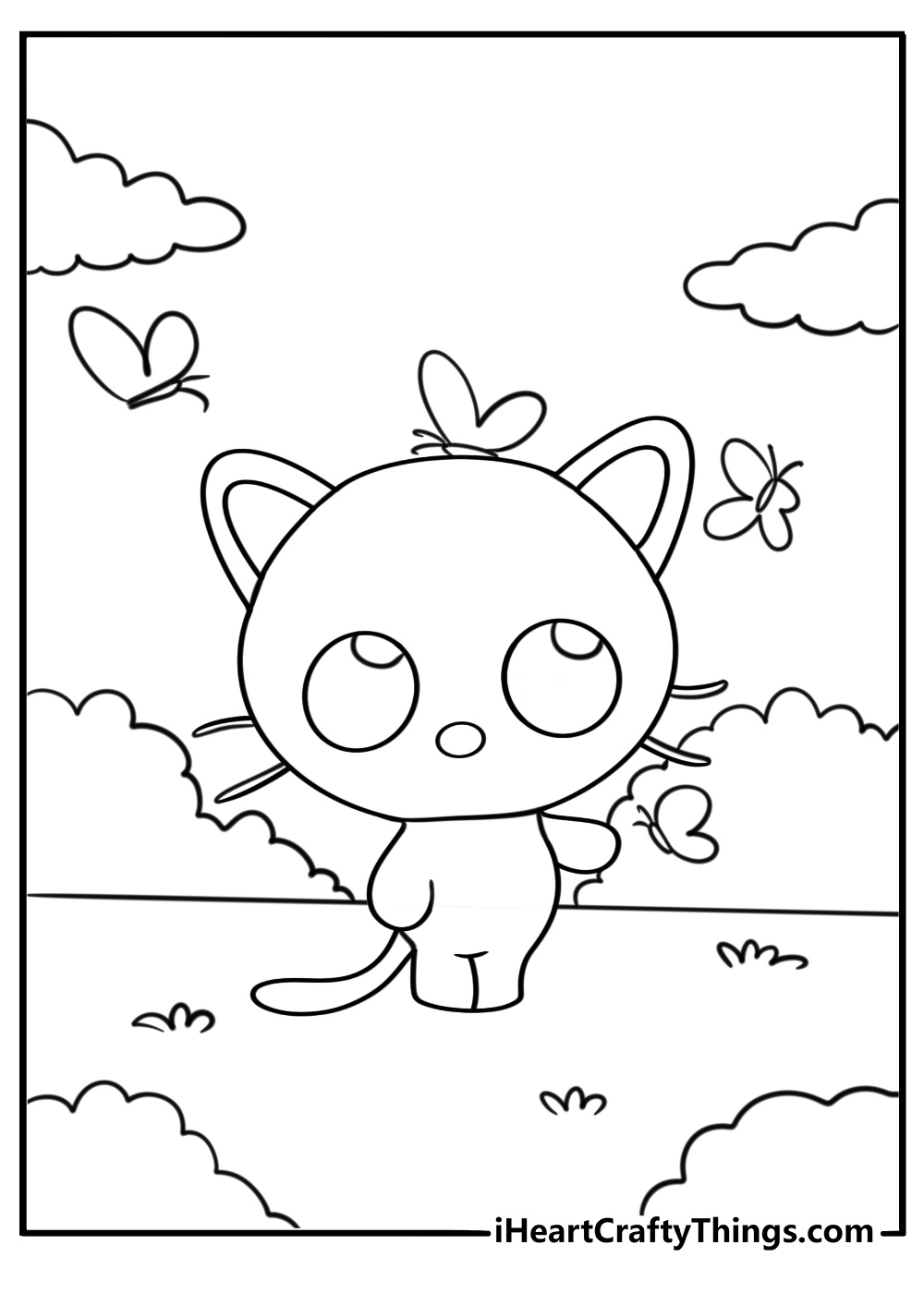 Chococat looking at butterflies in the sky coloring page