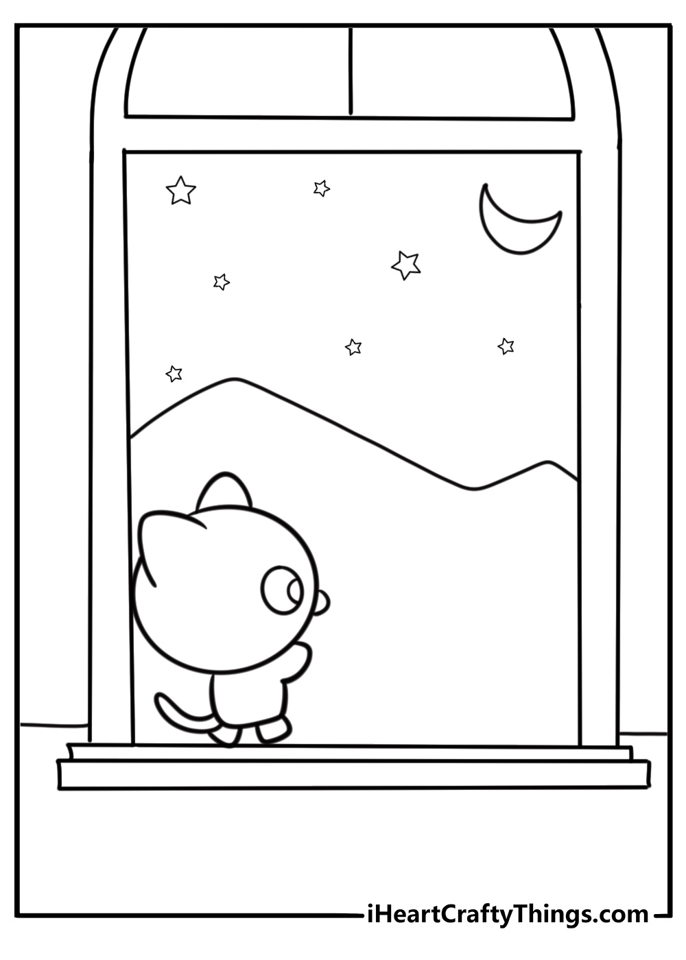 Chococat looking out a window with stars coloring page