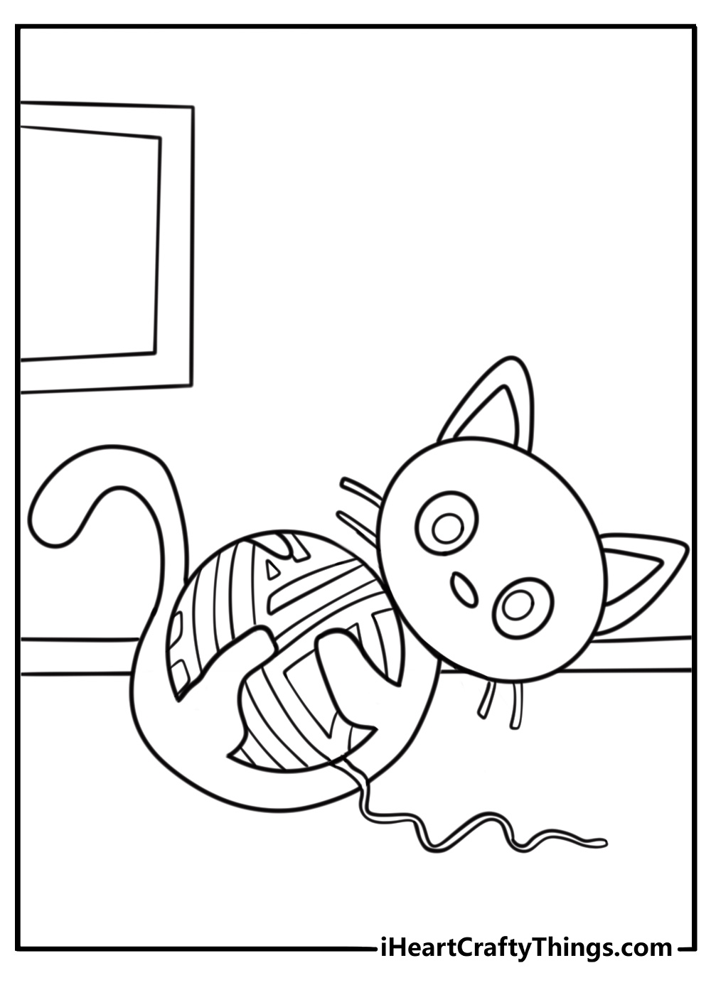 Chococat playing with yarn on the floor coloring page