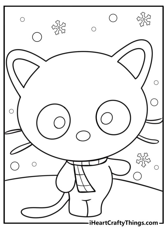 Chococat wearing a scarf in the snow coloring page