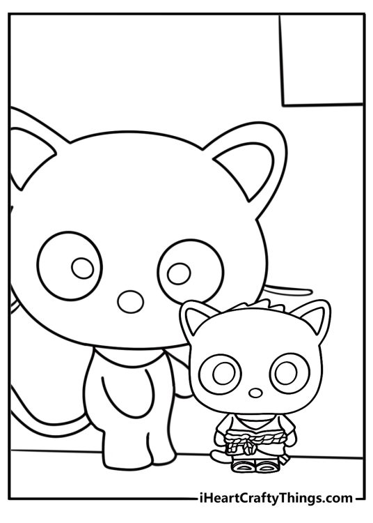 Chococat with a toy robot on the floor coloring page