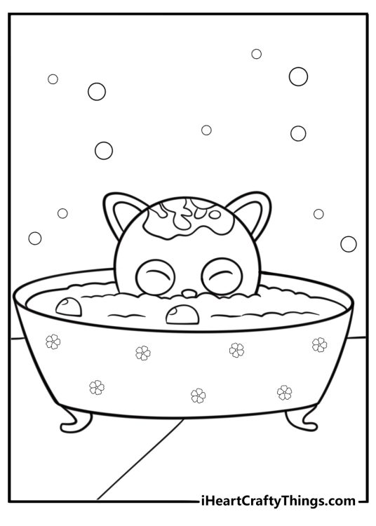 Chococat with bubbles in a bathtub coloring page