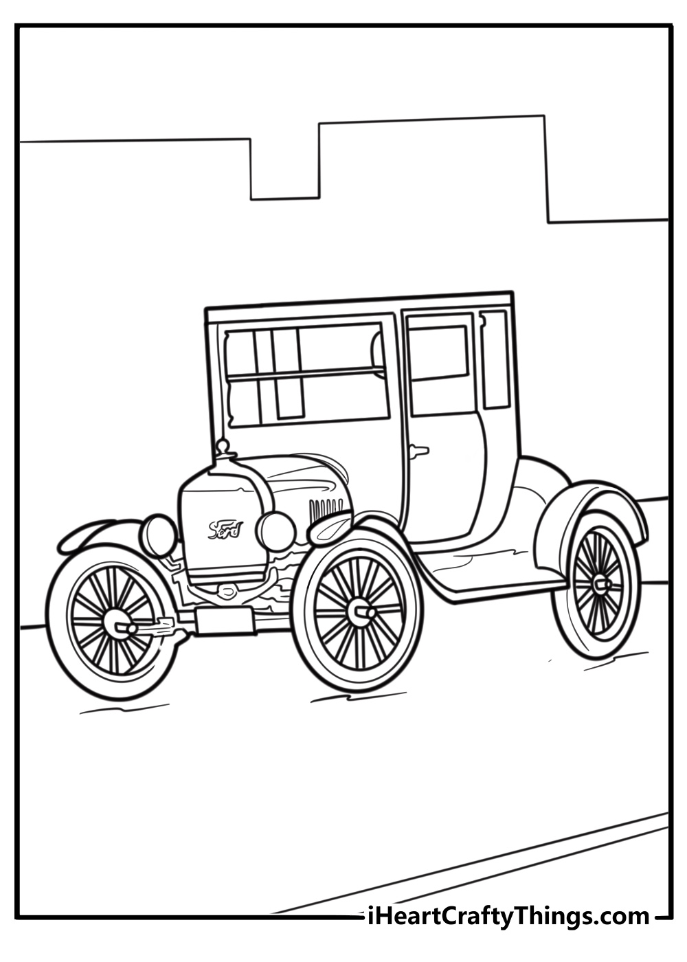 Classic Ford Model T on a street coloring page