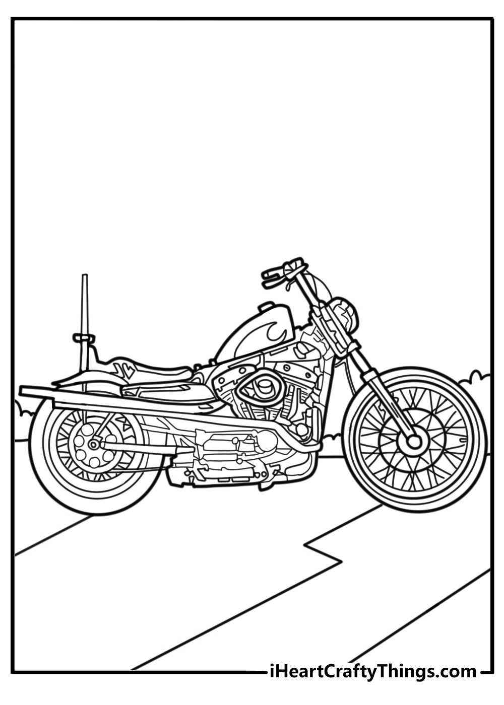 Classic Harley Davidson chopper bike detailed  coloring sheet