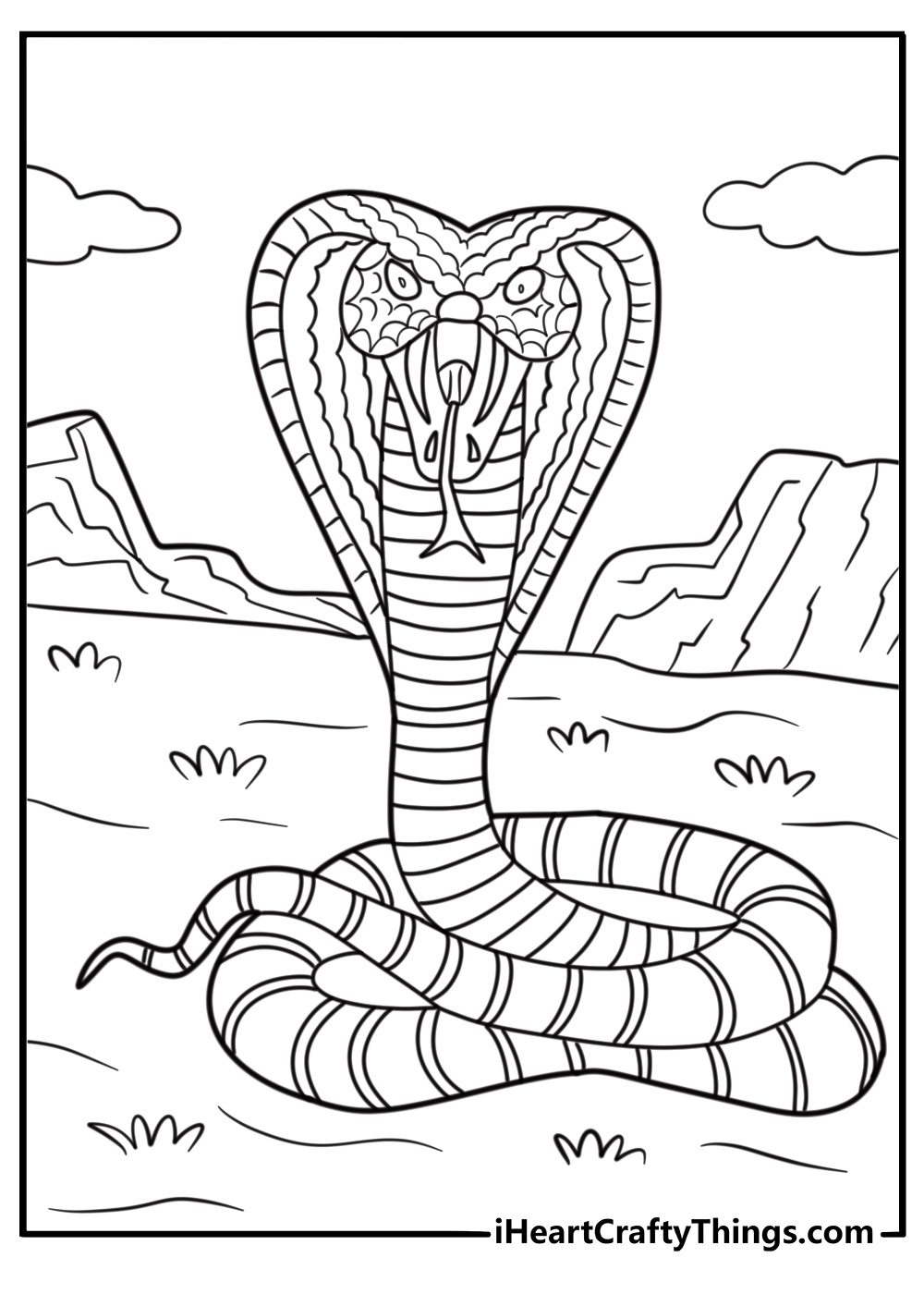 Cobra coiled and ready to strike detailed coloring sheet