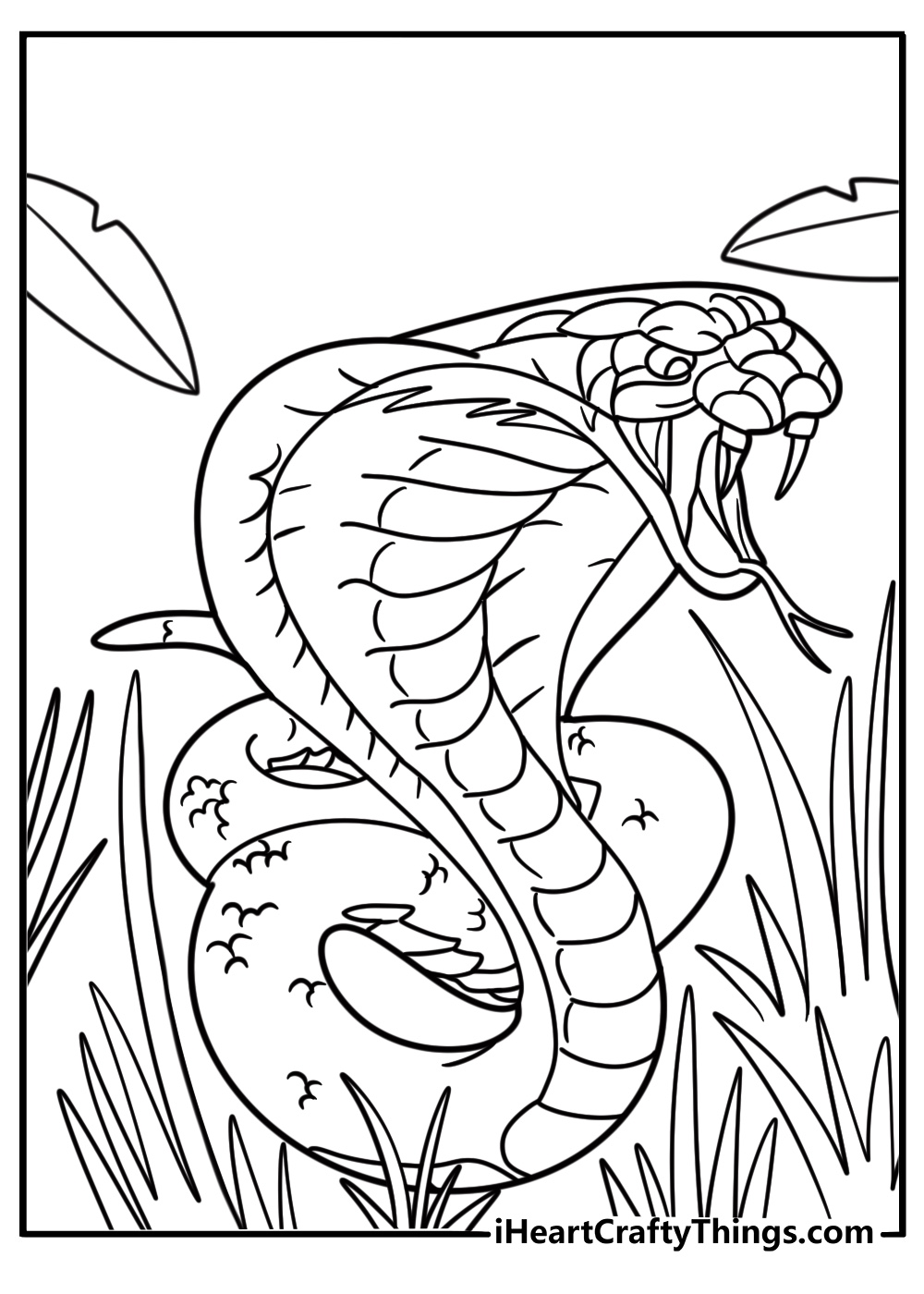 Cobra hiding in tall grass detailed coloring sheet