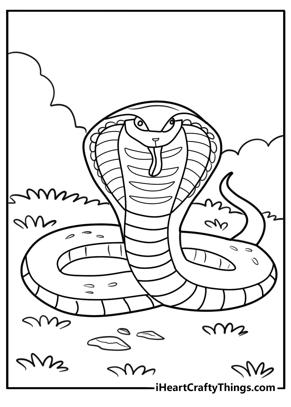 Cobra in defensive pose with flared hood coloring page