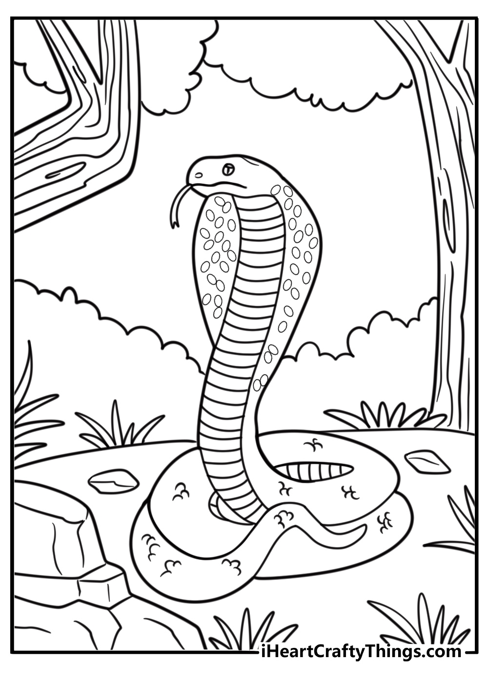 Cobra near a rock in the jungle free coloring page pdf