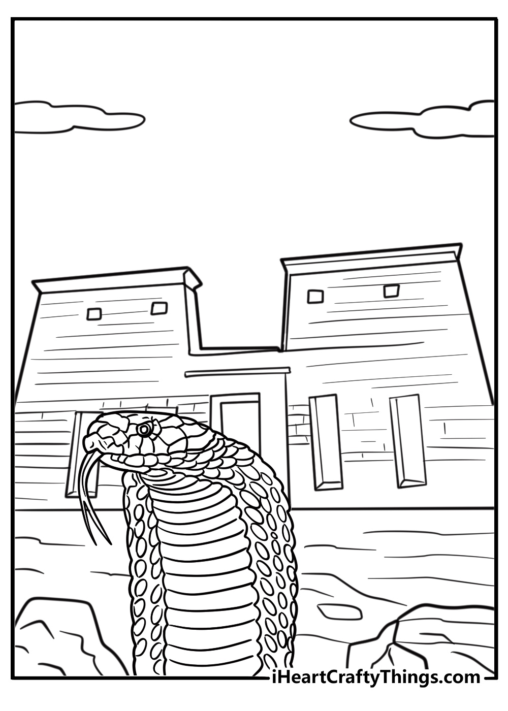 Cobra next to ancient temple ruins coloring page