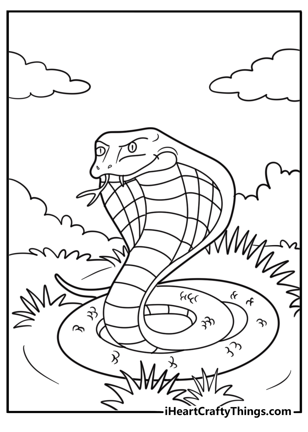 Cobra rising from a coiled position coloring page