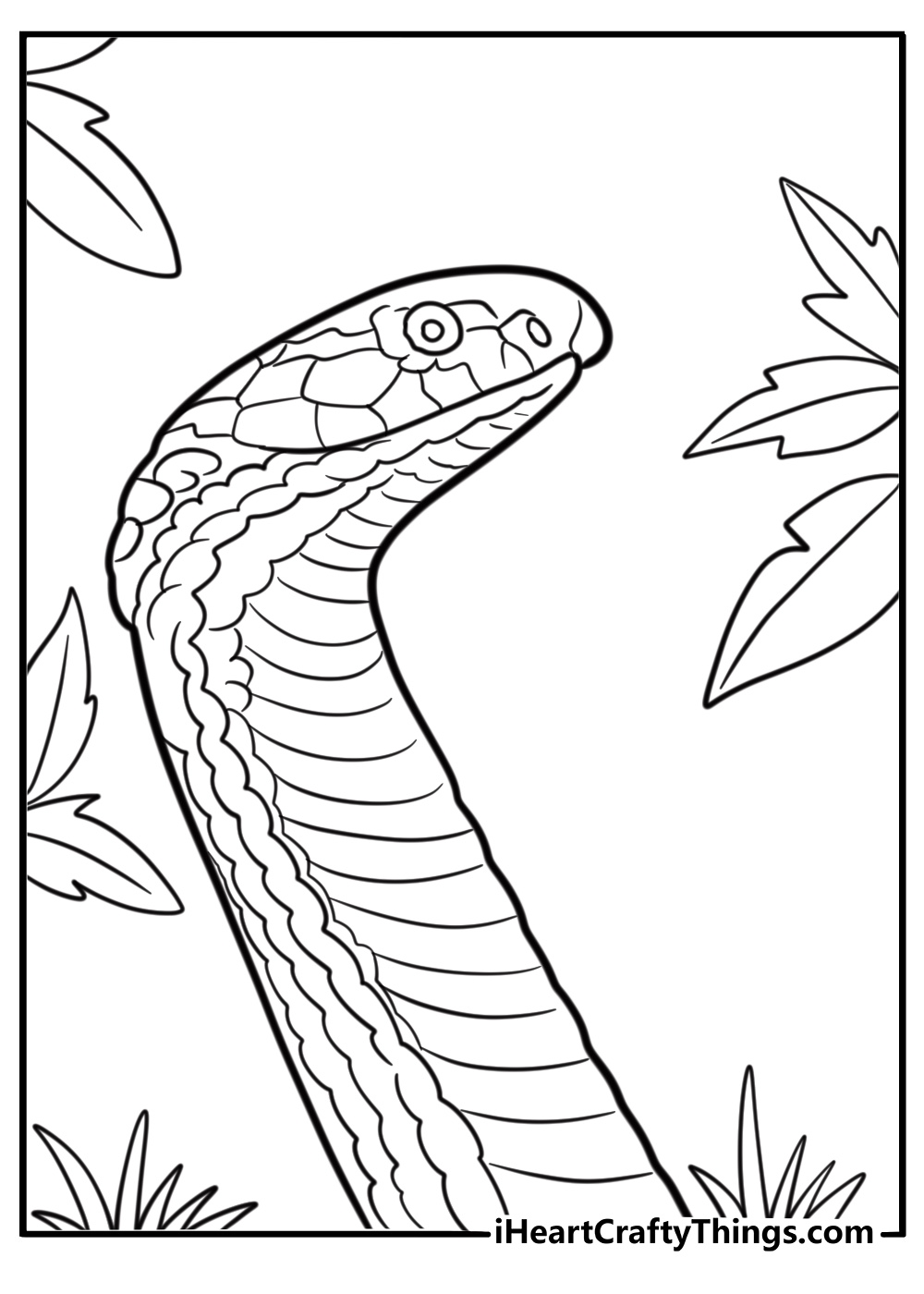 Cobra surrounded by leaves free printable coloring page
