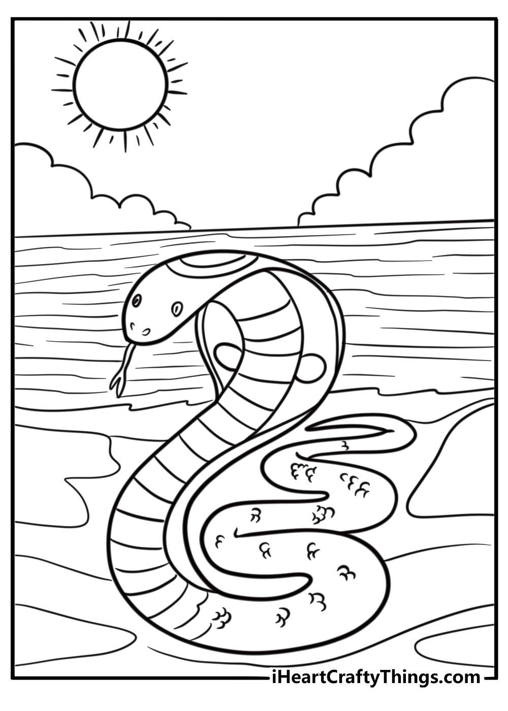 Cobra under the sun in the sand fun coloring sheet for kids