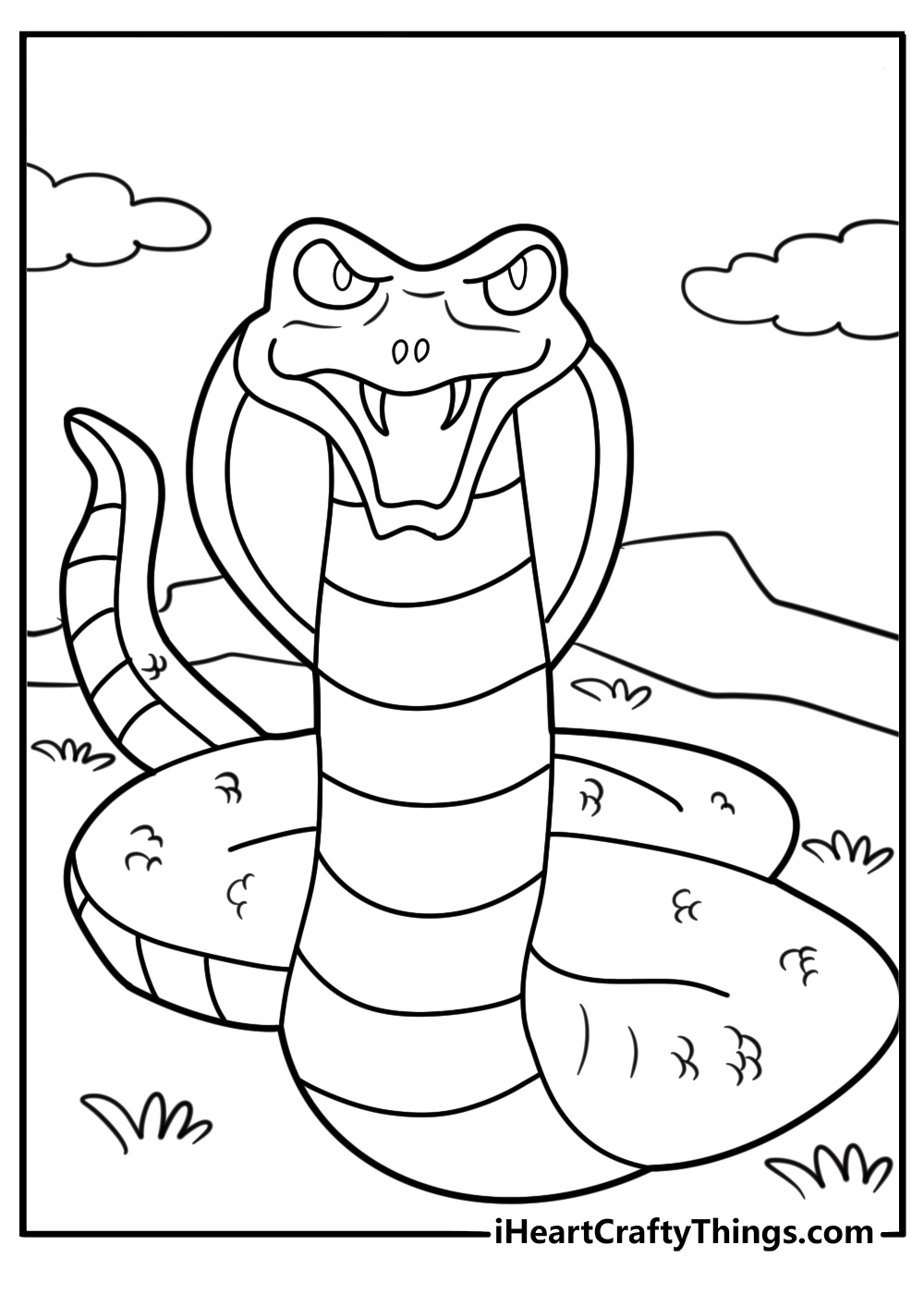 Cobra with hood spread wide coloring page for kids