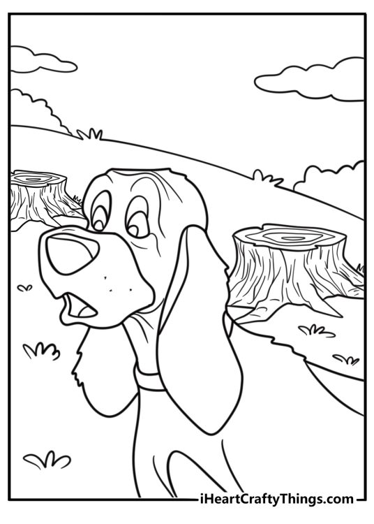 Copper looking alert near a tree stump coloring page