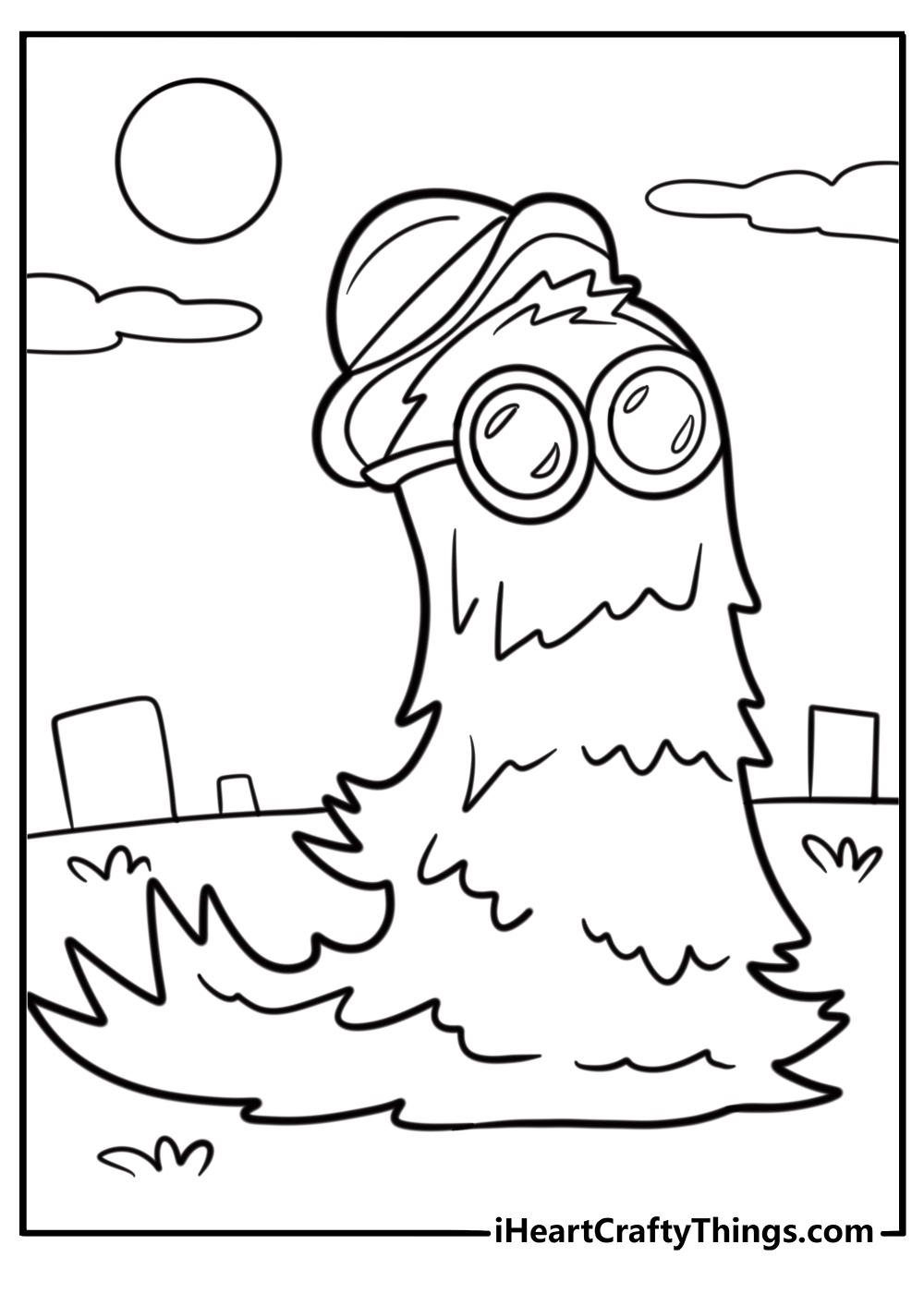 Cousin Itt wearing sunglasses coloring page