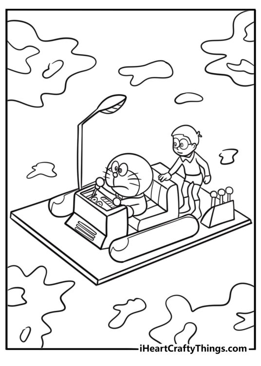 Doraemon and Nobita entering the time machine coloring sheet