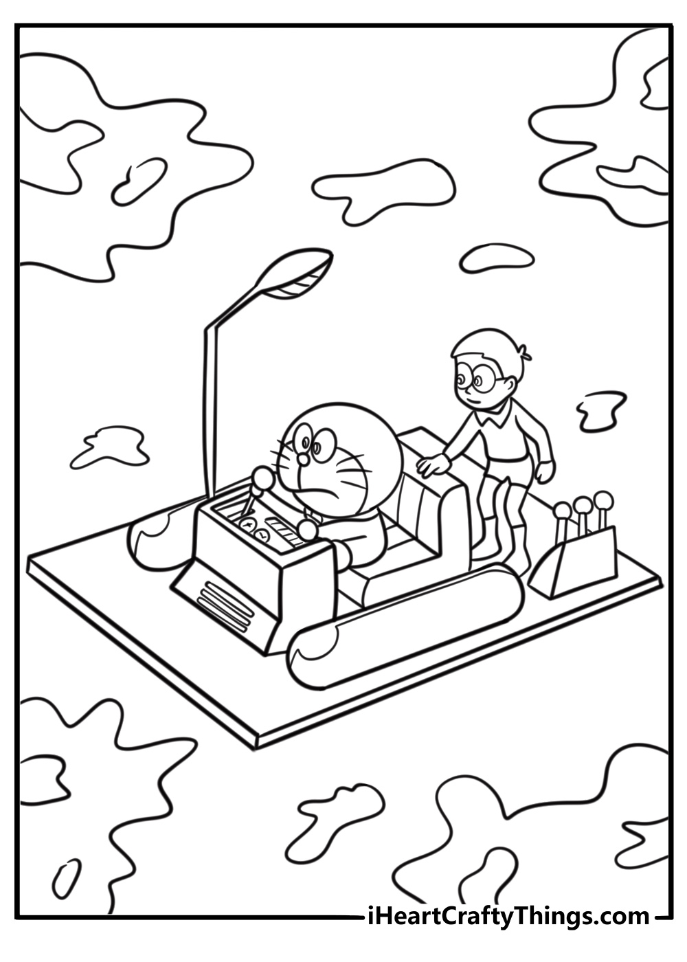 Doraemon and Nobita entering the time machine coloring sheet