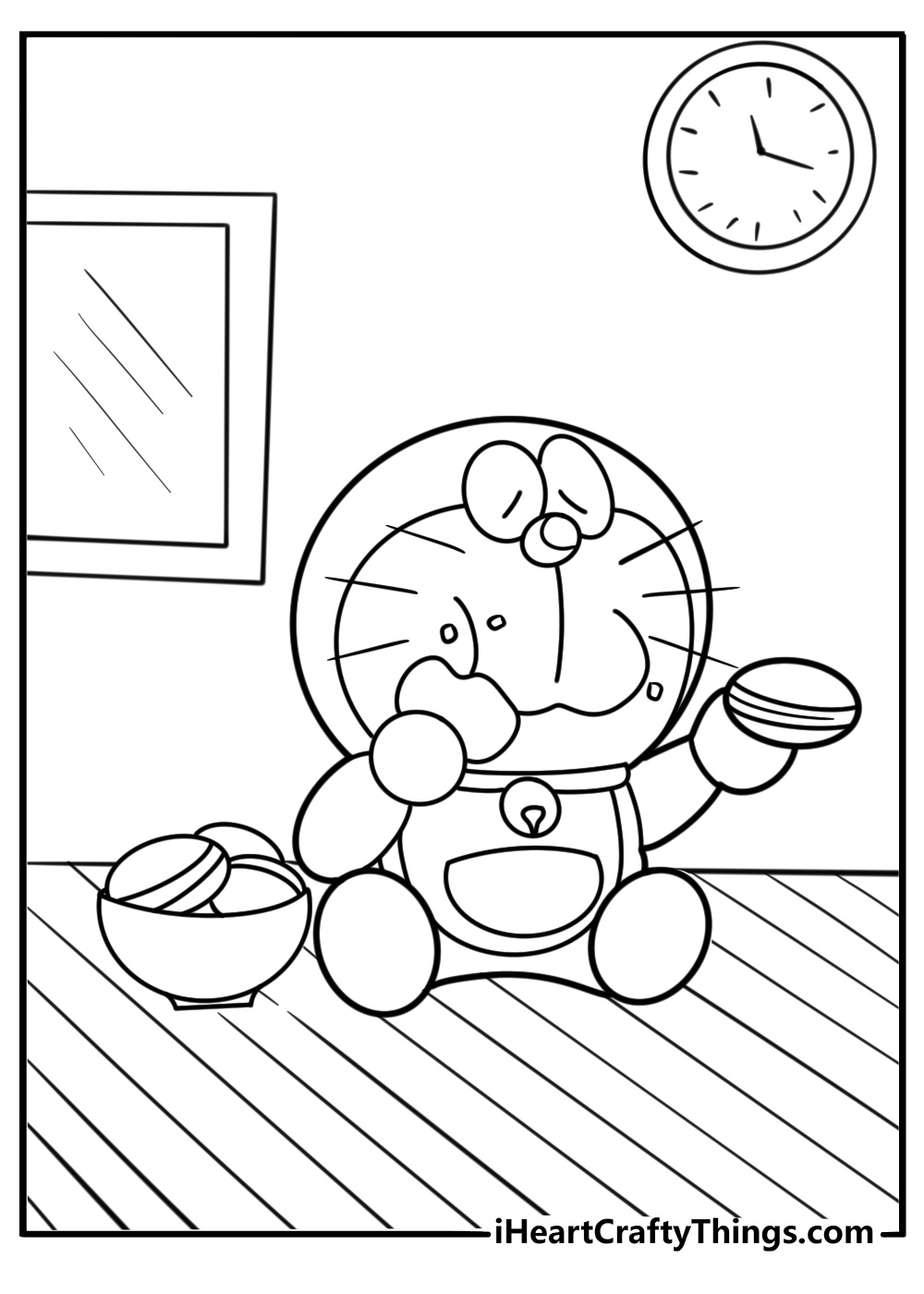 Doraemon eating dorayaki coloring page