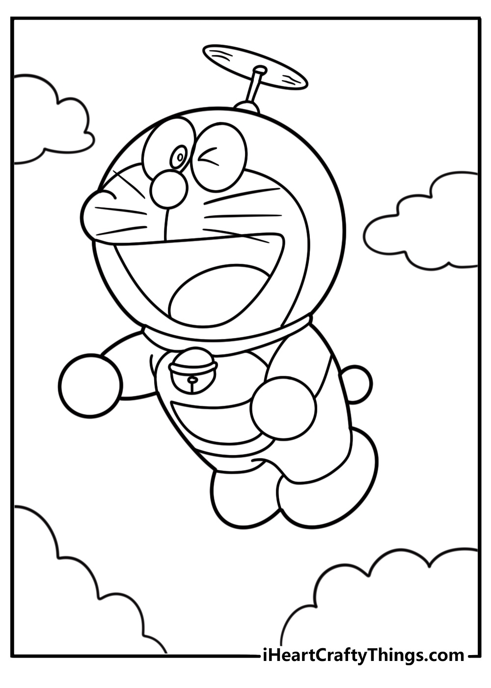 Doraemon flying with bamboo copter free pdf coloring page
