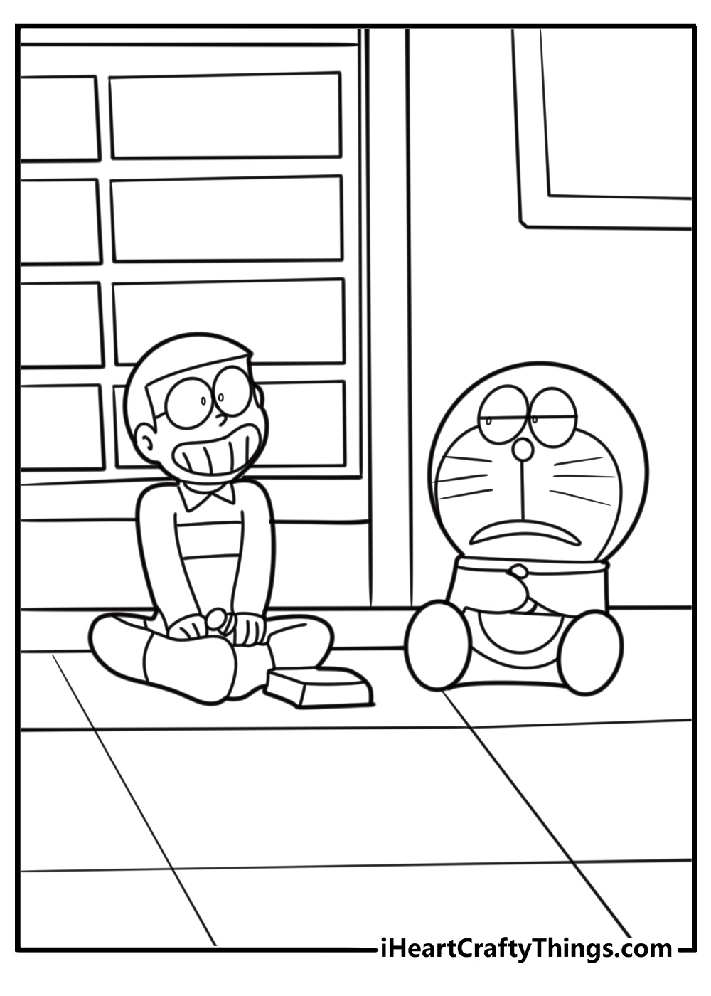 Doraemon sitting in his room coloring page