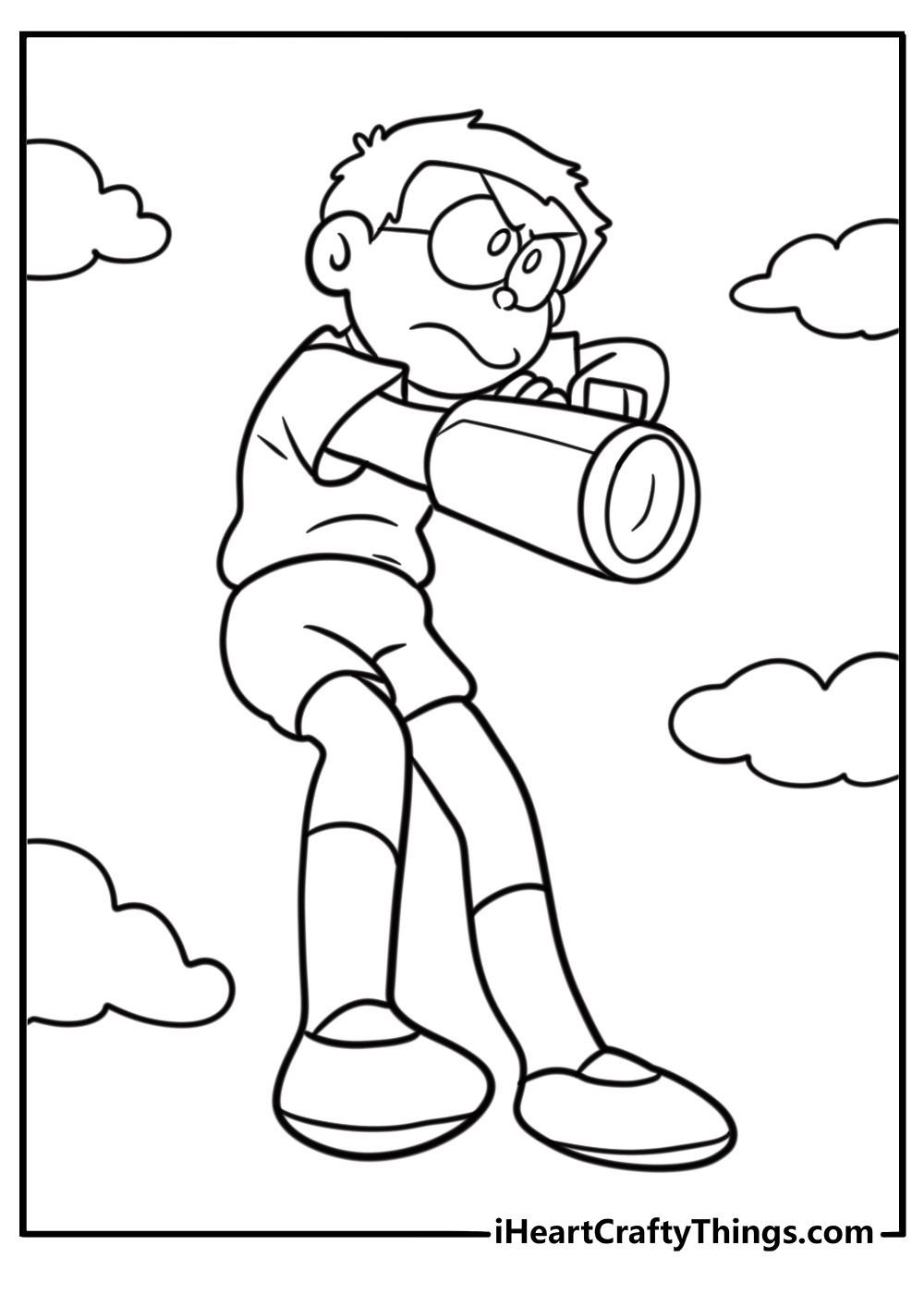 Doraemon using Air Cannon detailed coloring sheet