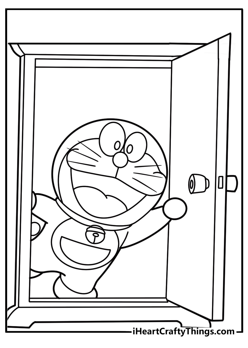 Doraemon using Anywhere Door detailed coloring sheet