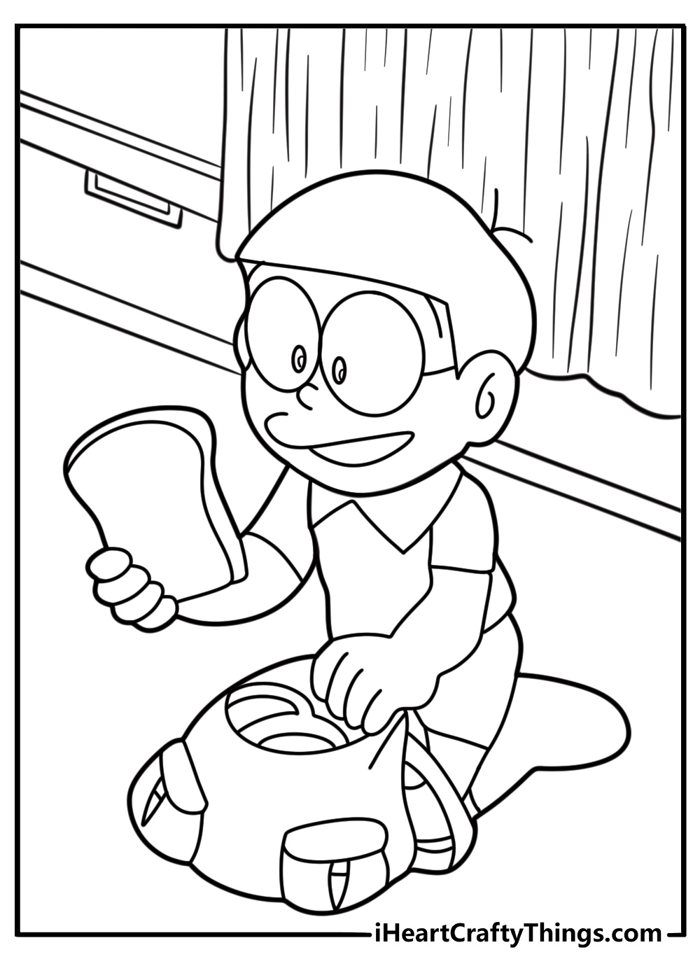 Doraemon with memory bread coloring sheet