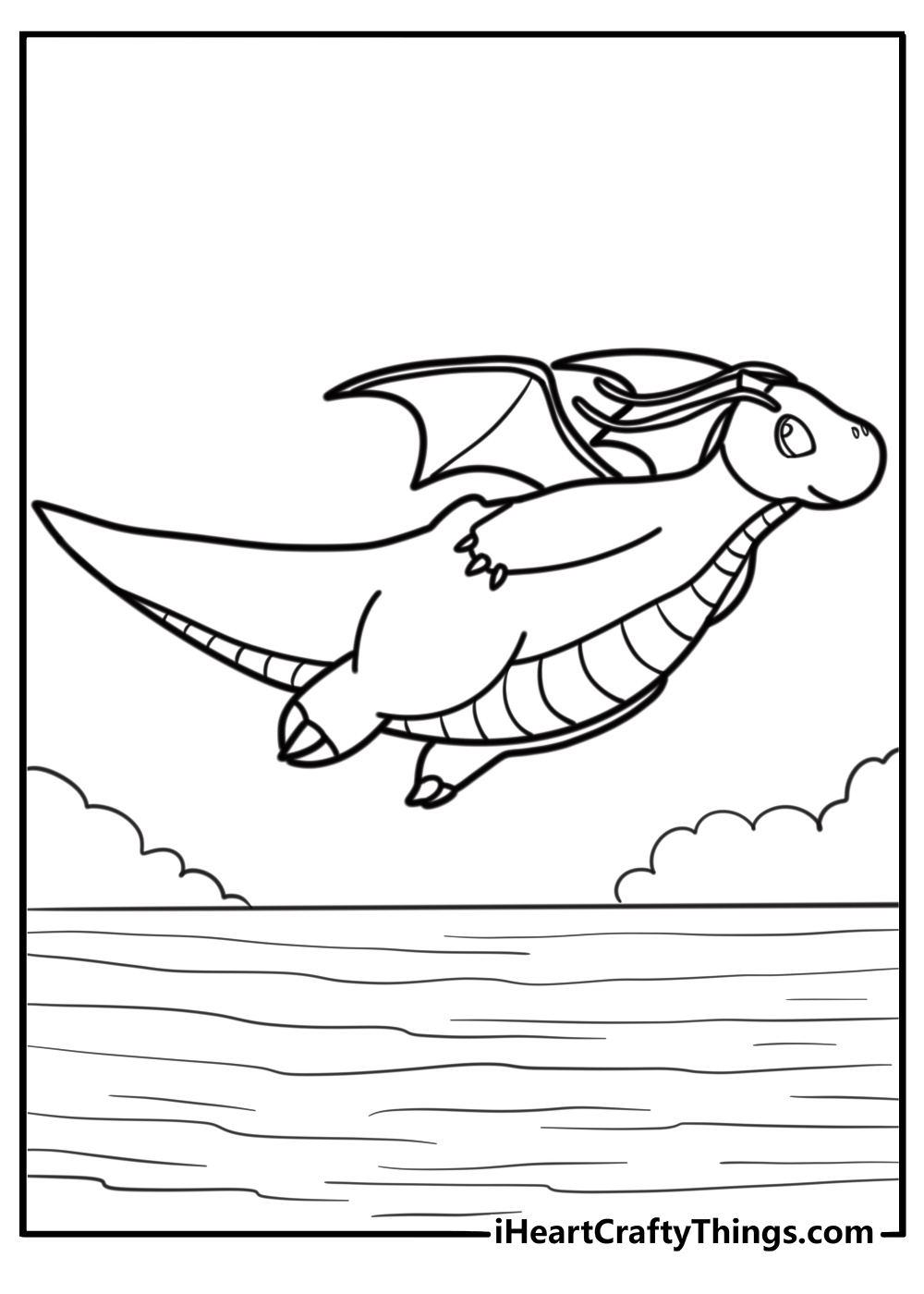 Dragonite flapping its wings above the ocean free coloring page pdf
